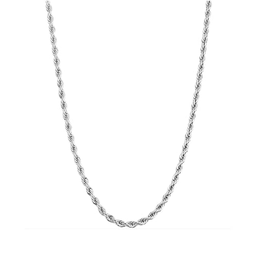 RhiVrillion 4mm Seilketten Halskette für Männer - Silber 4 Zoll Kette wasserdicht stabil & glänzend Twist-Seil Halskette Geschenk für Männer & Frauen Ehemann Freund von RhiVrillion