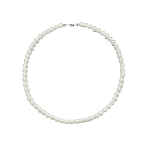 RhiVrillion 8 mm Perlenkette Herren Damen Perlen Choker Kette 45cm Lang Weiße Perlenkette Pearl Necklace Geschenke Herrenschmuck von RhiVrillion