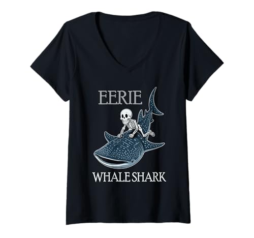 Damen Walhai Walhai Skelett Halloween T-Shirt mit V-Ausschnitt von Rhincodon Eerie Whale Sharks Spooky for Kids