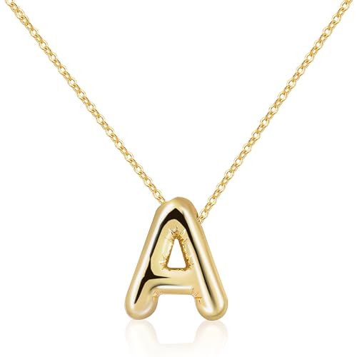 Rhinelife Buchstaben-Halskette, Blasen-Initialen-Anhänger, Halsketten für Frauen, niedliches Alphabet, 14 Karat vergoldet, Ballon, bauschiger Name, personalisierter Teenager-Schmuck, 18"+5", 14 Karat Rhinelife Buchstaben-Halskette, Blasen-Initialen-Anhänger, Halsketten für Frauen, niedliches Alphabet, 14 Karat vergoldet, Ballon, bauschiger Name, personalisierter Teenager-Schmuck, 18"+5", 14 Karat von Rhinelife