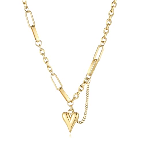 Rhinelife Damen-Halskette mit Herz-Quasten-Anhänger, 18 Karat vergoldet, verstellbare Kette, mehrlagiger Schmuck, Geschenk für Sie, Adjustable, Edelstahl, Kein Edelstein von Rhinelife