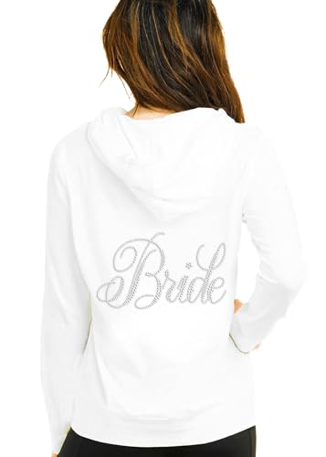 RhinestoneSash Kapuzenpullover mit Reißverschluss für Braut, Party, durchgehender Reißverschluss, leichte Baumwolle, Brautjungfern-Sweatshirt, Geschenk, Braut (Weiß), L von RhinestoneSash