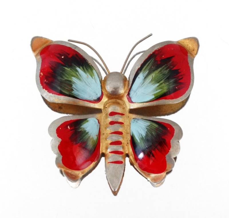 Vintage Bunte Emaille & Gold Washed 1930Er Jahre Schmetterling Antik Brosche Pin Vintage Bunte Emaille & Gold Washed 1930Er Jahre Schmetterling Antik Brosche Pin von Rhinestonedivas