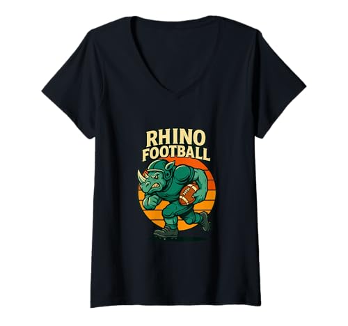 Damen Lustiges Nashorn Fußball Retro Sport Tier Humor T-Shirt mit V-Ausschnitt Damen Lustiges Nashorn Fußball Retro Sport Tier Humor T-Shirt mit V-Ausschnitt von Rhino Football Retro Sports Humor Apparel