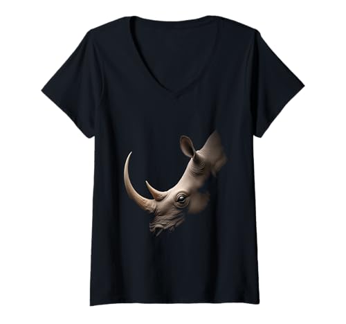 Damen Nashornkopf Wildtier Savanne Afrika Kunst T-Shirt mit V-Ausschnitt Damen Nashornkopf Wildtier Savanne Afrika Kunst T-Shirt mit V-Ausschnitt von Rhino Fun Designs