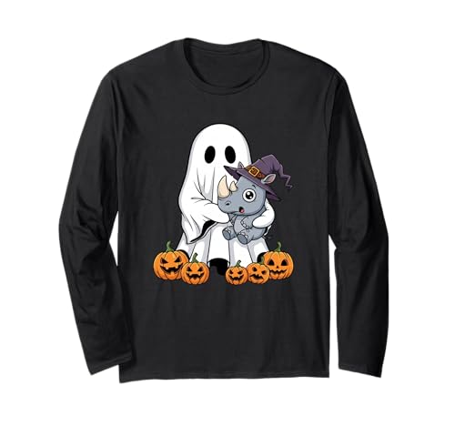 Lustiger Geist Nashorn Kürbis Halloween Kinder Herren Damen Langarmshirt von Rhino Lovers Cute Halloween Outfits for Boy Girl