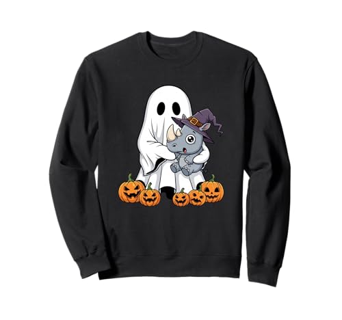 Lustiger Geist Nashorn Kürbis Halloween Kinder Herren Damen Sweatshirt von Rhino Lovers Cute Halloween Outfits for Boy Girl