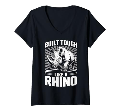 Damen Rhino Built Tough Like A Rhino Zoo Animal Nashörner T-Shirt mit V-Ausschnitt Damen Rhino Built Tough Like A Rhino Zoo Animal Nashörner T-Shirt mit V-Ausschnitt von Rhino Rhinoceros horned rhino