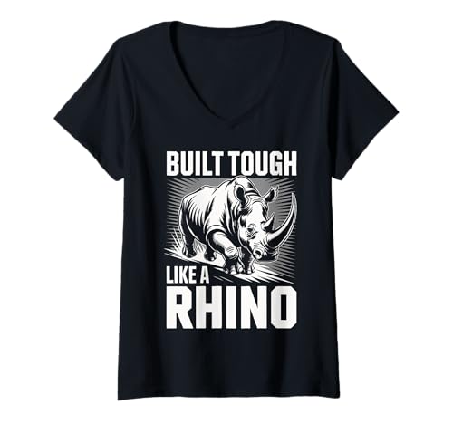 Damen Rhino Built Tough Like A Rhino Zoo Animal Nashörner T-Shirt mit V-Ausschnitt Damen Rhino Built Tough Like A Rhino Zoo Animal Nashörner T-Shirt mit V-Ausschnitt von Rhino Rhinoceros horned rhino