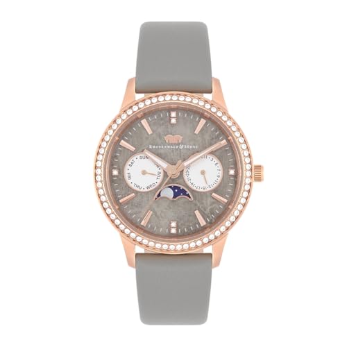 Rhodenwald & Söhne Damen Uhr analog Quarz Multifunktion(en) mit Echtleder Armband grau Verziert mit Kristallen 10010435 von Rhodenwald & Söhne