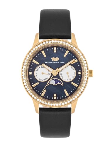 Rhodenwald & Söhne Damen Uhr analog Quarz Multifunktion(en) mit Echtleder Armband schwarz Verziert mit Kristallen 10010432 von Rhodenwald & Söhne