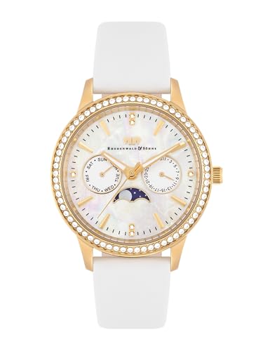 Rhodenwald & Söhne Damen Uhr analog Quarz Multifunktion(en) mit Echtleder Armband weiß Verziert mit Kristallen 10010433 von Rhodenwald & Söhne