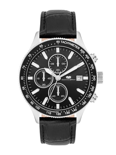 Rhodenwald & Söhne Herren Uhr analog Chronograph mit Echtleder Armband 10010402 Karthago II schwarz Silber Krokodil (Prägung) von Rhodenwald & Söhne