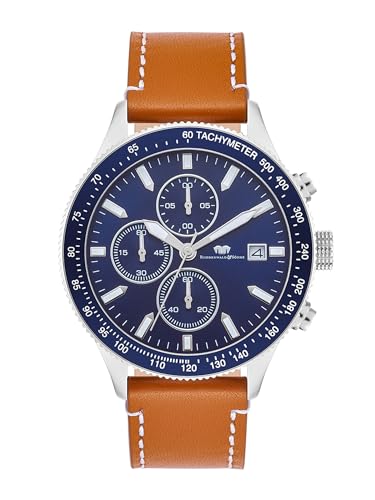 Rhodenwald & Söhne Herren Uhr analog Chronograph mit Echtleder Armband 10010403 Karthago II braun Silber von Rhodenwald & Söhne