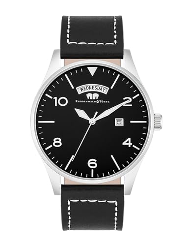 Rhodenwald & Söhne Herren Uhr analog Japan Quarzwerk mit Echtleder schwarz Armband 10010317 von Rhodenwald & Söhne