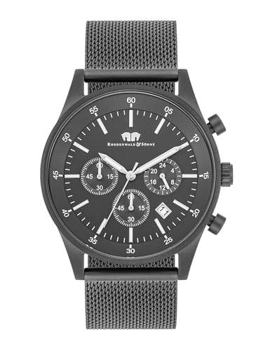 Rhodenwald & Söhne Herren Uhr analog Quarzwerk Chronograph mit Edelstahl Armband grau Milanaise 10010357 von Rhodenwald & Söhne