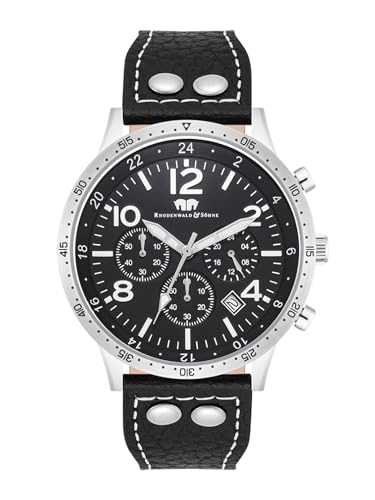 Rhodenwald & Söhne Herren Uhr analog Quarzwerk Chronograph mit Echtleder Armband schwarz 10010449 von Rhodenwald & Söhne