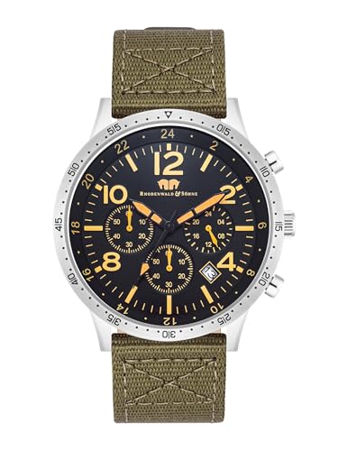Rhodenwald & Söhne Herren Uhr analog Quarzwerk Chronograph mit Nylon Armband grün 10010451 von Rhodenwald & Söhne