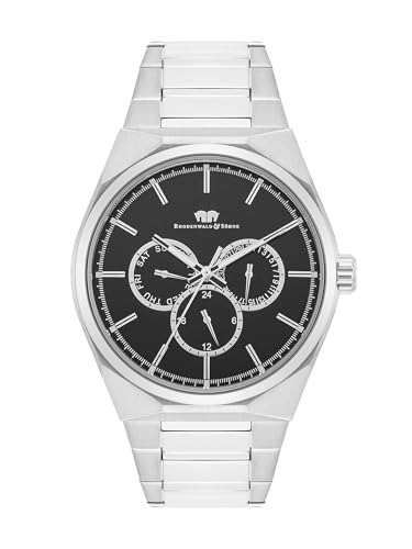 Rhodenwald & Söhne Herren Uhr analog Quarzwerk Multifunktion(en) mit Edelstahl Armband Silber schwarz 10010469 von Rhodenwald & Söhne