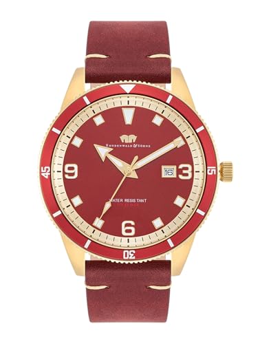 Rhodenwald & Söhne Herren Uhr analog Quarzwerk Quarzuhr mit Echtleder Armband rot rot 10010454 von Rhodenwald & Söhne