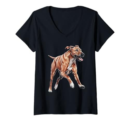 Damen Fröhlicher Rhodesian Ridgeback T-Shirt mit V-Ausschnitt von Rhodesian Ridgeback Design