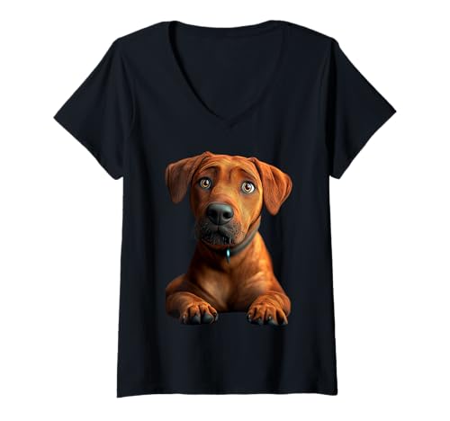 Damen Rhodesian Ridgeback Jagdhund Motiv Hunde Stolzer Ridgeback T-Shirt mit V-Ausschnitt Damen Rhodesian Ridgeback Jagdhund Motiv Hunde Stolzer Ridgeback T-Shirt mit V-Ausschnitt von Rhodesian Ridgeback Liebhaber Frauchen & Herrchen