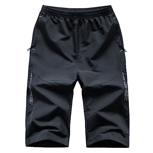 3/4 Hose Herren Mit Reißverschlusstaschen Urlaub Sporthose Herren Herren 3/4 Outdoor Hose Schnelltrocknend Wanderhose Stretch Leicht Atmungsaktiv Sommer Shorts B-Black 5XL von Rhomba