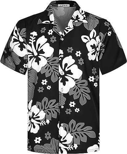 Herren Hawaiihemd Kurzarm Sommerhemd Casual Flamingo Floral Strandhemd Bügelfrei Button Kurzarm Hawaii-Shirt Faltenfrei Urlaub Shirt Knöpfe TD-23 L von Rhomba
