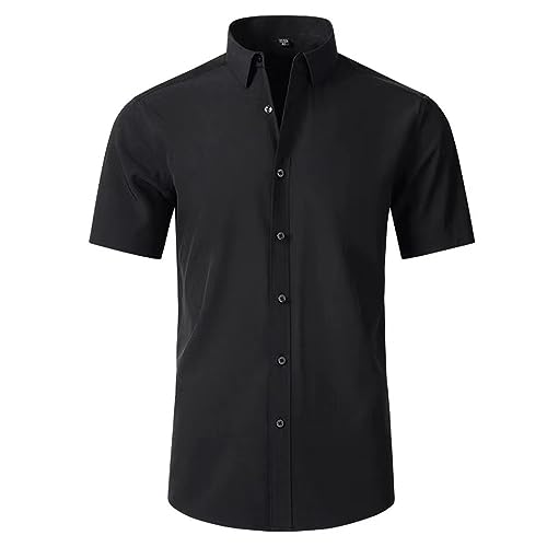 Lässiges Kurzärmeliges Stretch-Hemd Für Herren Knitterfreie Hemden Mit Knopf In Normaler Passform Sommer Kurzarm Herren Causal Shirt Herren B-Black 5XL von Rhomba