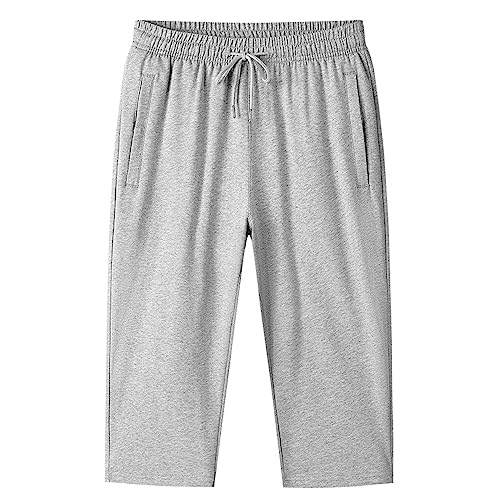 Rhomba Herren 3/4 Trainingshose Jogging Hose Capri Gym Fitness Short Kurze Mit Rv-Taschen Und Kordelzug Einfarbig Modern Frühling Sommer Sporthose C-Light Grey 3XL von Rhomba