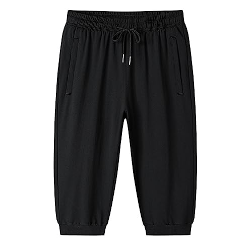 Rhomba Herren 3/4 Trainingshose Jogging Hose Capri Gym Fitness Short Kurze Mit Rv-Taschen Und Kordelzug Einfarbig Modern Frühling Sommer Sporthose D-Black1 4XL von Rhomba