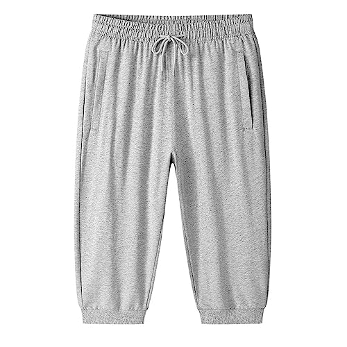 Rhomba Herren 3/4 Trainingshose Jogging Hose Capri Gym Fitness Short Kurze Mit Rv-Taschen Und Kordelzug Einfarbig Modern Frühling Sommer Sporthose F-Light Grey1 4XL von Rhomba