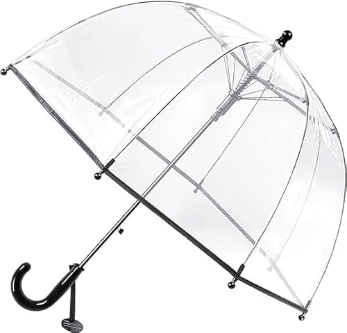 Rhomba Clear Bubble Transparent Umbrella for Children Lightweight Cute 8 Fibre Ribs Cute Dome See Through Child Perfect for Walking, Safety Kids Umbrella for Toddlers Boys Girls (Klar-Schwarz) von Rhomba