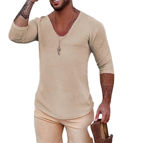 Rhomba Strickwaren Herren Dünn Langärmeliger Strick Pulli Herren V-Ausschnitt Mode Sweater Herren Einfarbig Frühling Lässige Strickwaren Herren A-Coffee XL von Rhomba