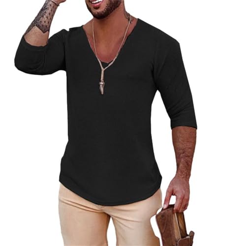 Rhomba Strickwaren Herren Dünn Langärmeliger Strick Pulli Herren V-Ausschnitt Mode Sweater Herren Einfarbig Frühling Lässige Strickwaren Herren D-Black S von Rhomba