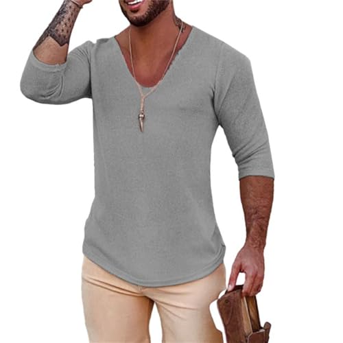 Rhomba Strickwaren Herren Dünn Langärmeliger Strick Pulli Herren V-Ausschnitt Mode Sweater Herren Einfarbig Frühling Lässige Strickwaren Herren E-Grey XL von Rhomba