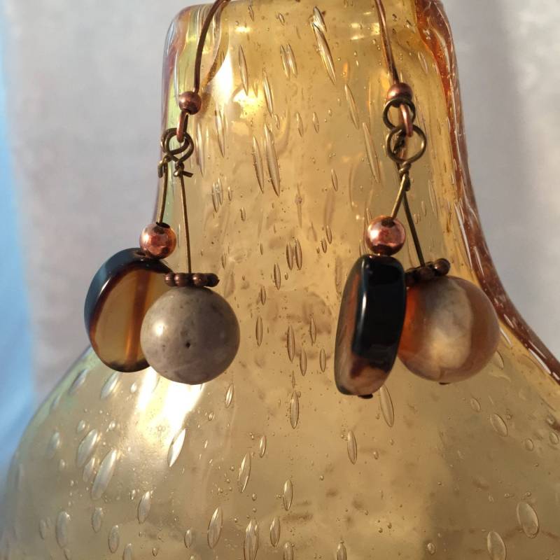 Wildes Pferd Jaspis Ohrringe Baumeln Tropfen Perlen, Perlen Von Aventurin, Kupfer Ohrhaken von RhondaBJeweled