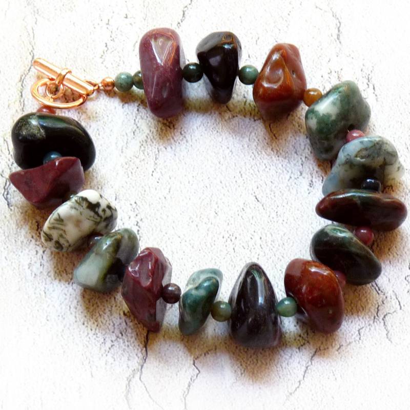 Handgemachte Natürliche Edelstein Perlen Armband, Grün, Rot, Kupfer, Chunky Fancy Jasper Armband | Passt Meine Phantasie Jaspis Halskette Geschenk von RhondaChaseDesign