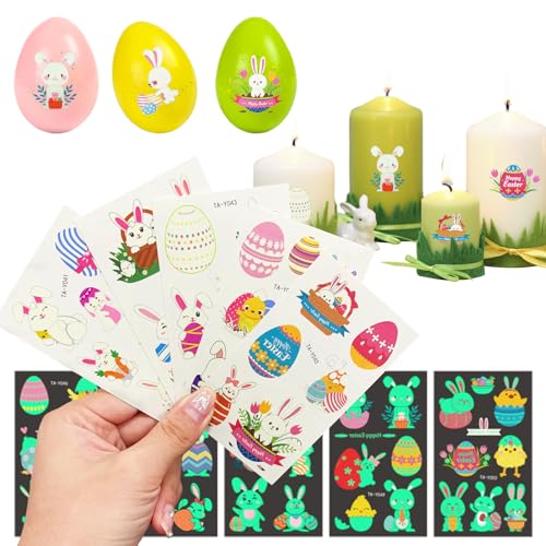 10pcs Ostern Tattoo Kinder, Temporäre Tätowierungen, Ostern Deko für Ostergeschenke - enthalten Ostereier, Häschen von Rhsemi