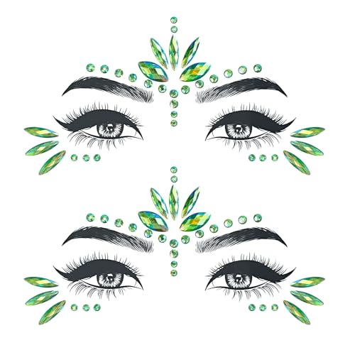 2pcs Grün Edelstein Kristall Gesicht Tattoo，Glitzersteine Gesicht Kit kann auf Ihrem Gesicht die ganze Nacht für viele Anlässe,Sie sind das perfekte Geschenk für Kinder und Erwachsene. von Rhsemi
