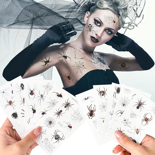 Temporäre Schwarz Spinnen Tattoos,Halloween Schminke Tattoo,Kinder Klebetattoos für Masquerade Punk Party Makeup Gruselparty(10 pcs) von Rhsemi