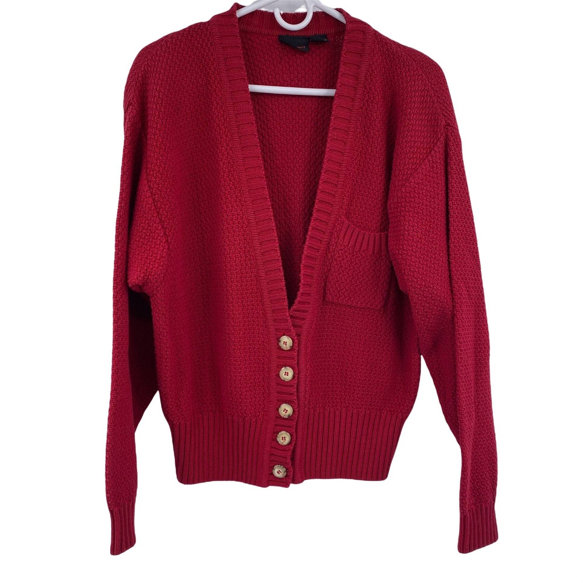 Vintage Liz Sport Opa Strick Cardigan Größe Klein Med Groß Rot V-Ausschnitt Knopf Vorne Y2K von RhubarbKisses