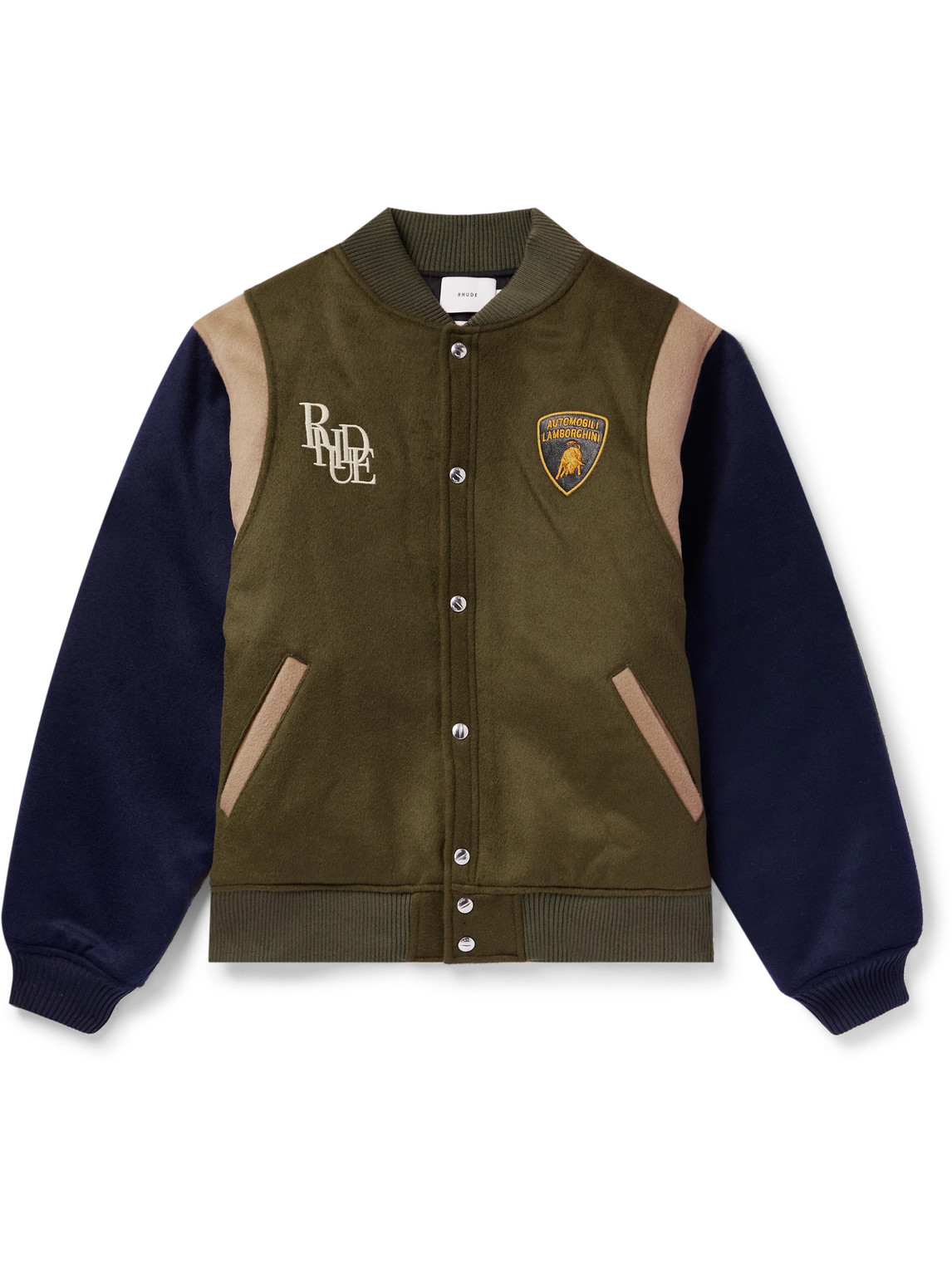 Rhude - Lamborghini Embroidered Wool-Blend Flannel Varsity Jacket - Men - Green - S von Rhude