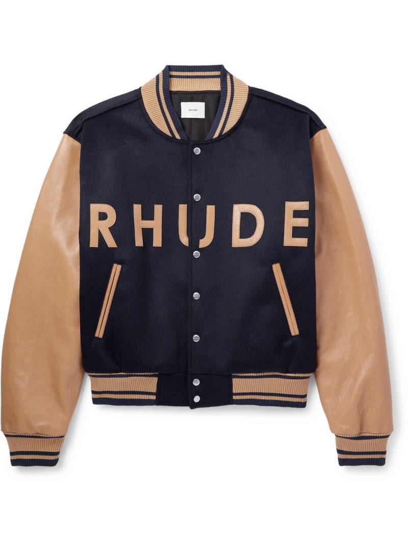 Rhude - Logo-Appliquéd Wool-Felt and Leather Varsity Jacket - Men - Blue - M von Rhude