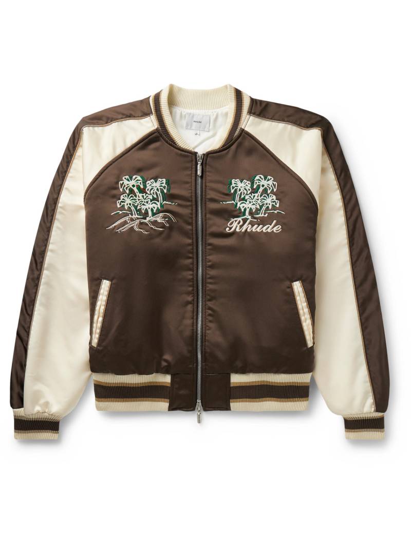 Rhude - Logo-Embroidered Colour-Block Satin Bomber Jacket - Men - Brown - M von Rhude