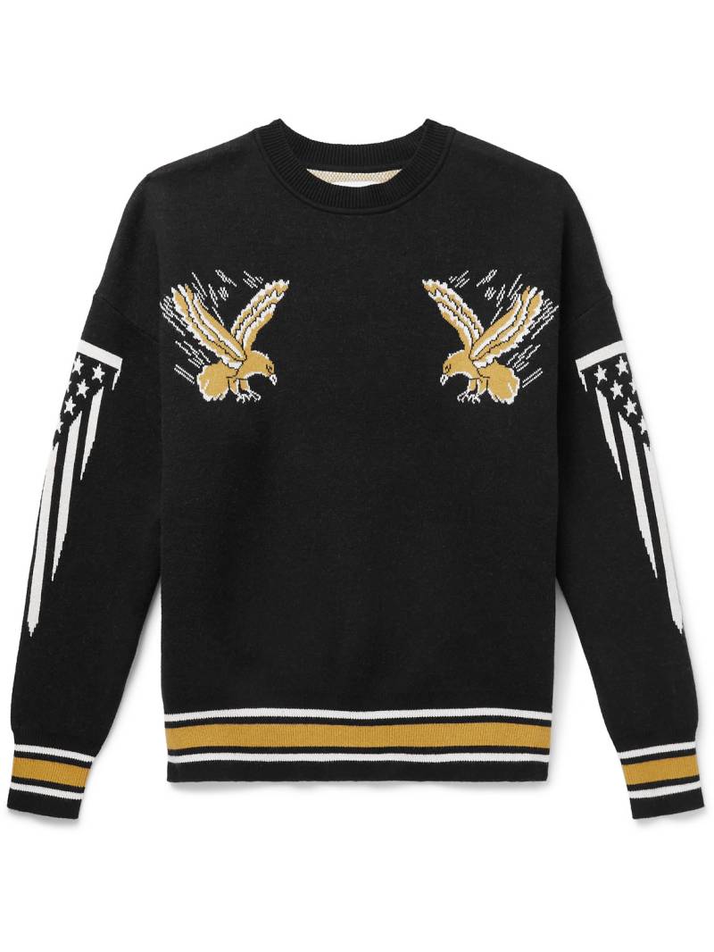 Rhude - Logo-Embroidered Intarsia Cotton and Cashmere-Blend Sweater - Men - Black - S von Rhude