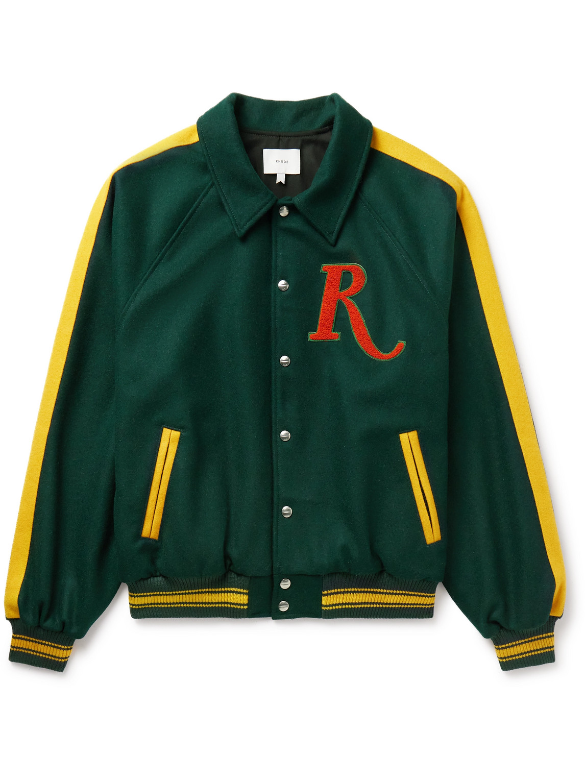 Rhude - Striped Logo-Appliquéd Wool-Blend Felt Varsity Jacket - Men - Green - M von Rhude