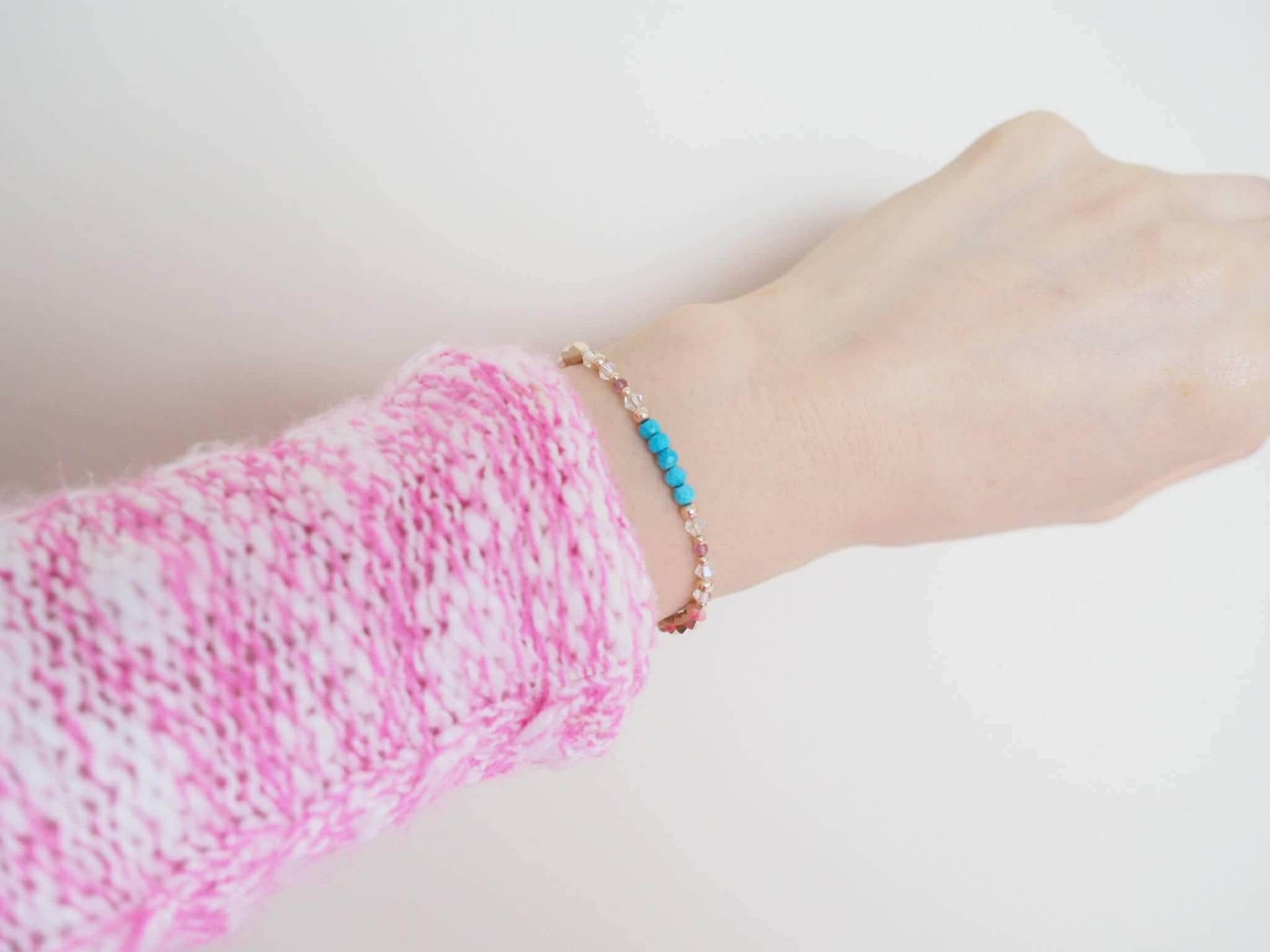 Echte Türkis Armband, Turmalin Swarovski Kristall Mutter Und Tochter Zierliche Blaue Armband Echte Türkis Armband, Turmalin Swarovski Kristall Mutter Und Tochter Zierliche Blaue Armband von RhyellaJewelry