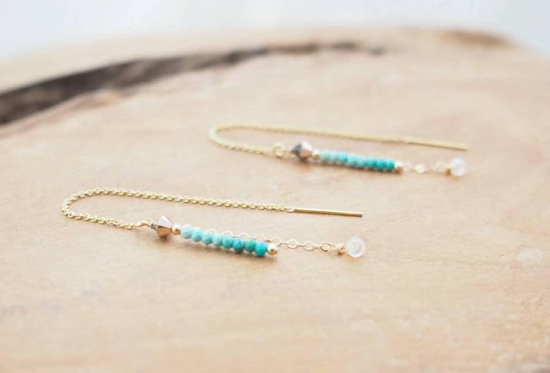 Echte Türkis Ombre Ohrringe, Blaue Einfädler Grüne Edelstein Ohrringe von RhyellaJewelry