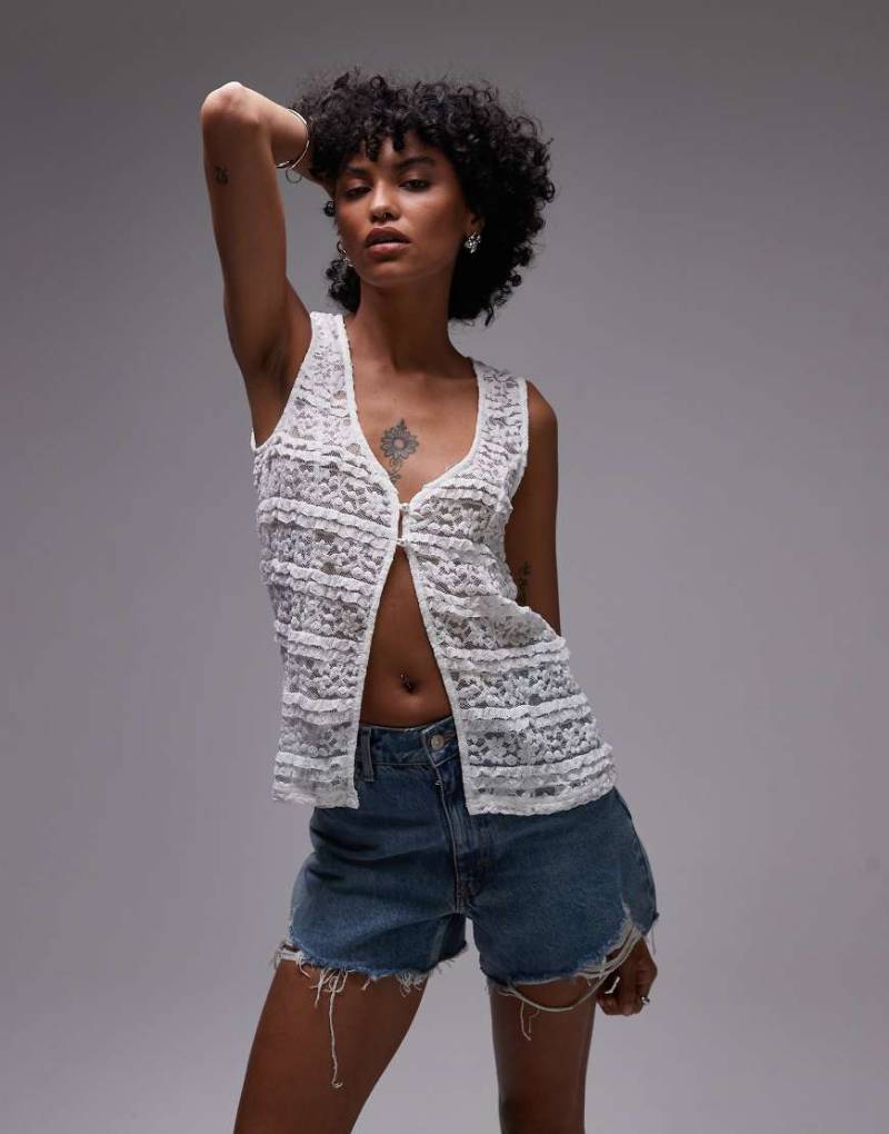 Rhythm - Haven - Longline-Trägertop aus Spitze in Weiß von Rhythm